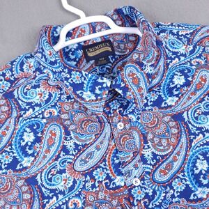 Cremieux Paisley Button Down Shirt Mens 4XB Blue Orange Short Sleeve Boho Casual